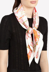 Salvatore Ferragamo Vimini Floral Print Silk Scarf Multicolor 310085 FO VIMINI 751529 ROSA/ARANCIO