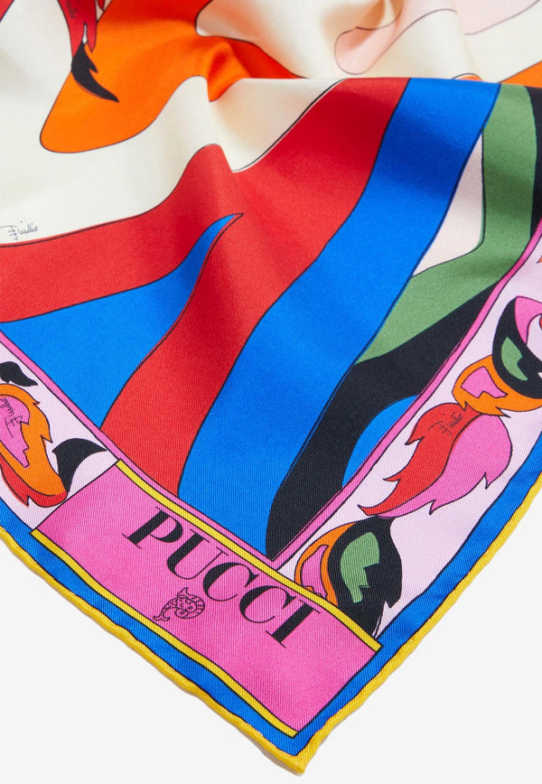Emilio Pucci Moire and Rosa Print Silk Twill Scarf 3EGB50 3EC30 1 Multicolor