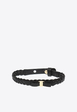 Salvatore Ferragamo Vara Bow Braided Leather Bracelet Black 762501 BR MINIVA 1G 707377 NERO/ORO