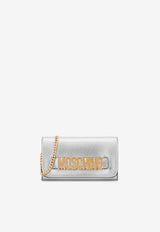 Moschino Crystal Embellished Logo Wallet in Metallic Nappa Leather A8130 8011 1600 Silver