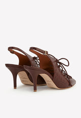 Alessandra 70 Croc-Embossed Slingback Pumps in Nappa Leather Malone Souliers Brown ALESSANDRA 70-10 MAHOGANY/MAHOGANY