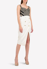 Double-Breasted Front Slit Pencil Skirt
