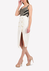 Double-Breasted Front Slit Pencil Skirt