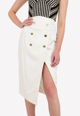 Double-Breasted Front Slit Pencil Skirt