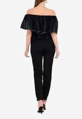 توب مكشكش مزين بالكريستال بأكتاف متدلية