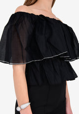 توب مكشكش مزين بالكريستال بأكتاف متدلية