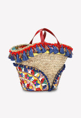 Dolce & Gabbana Kendra Tassel Embellished Straw Tote Bag Multicolor BB5888 AJ735 8I328