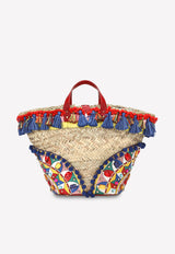 Dolce & Gabbana Kendra Tassel Embellished Straw Tote Bag Multicolor BB5888 AJ735 8I328