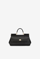 Dolce & Gabbana Medium Sicily Top Handle Bag in Dauphine Leather BB7117 A1001 80999 Black