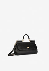 Dolce & Gabbana Medium Sicily Top Handle Bag in Dauphine Leather BB7117 A1001 80999 Black