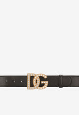 Dolce & Gabbana Embellished DG Logo Buckle Belt in Calf Leather BE1576 AQ339 8S574 Black
