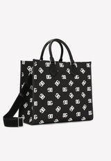 Dolce & Gabbana Large Canvas Tote Bag with All-Over DG Logo Monochrome BM1796 AH343 HNVAA