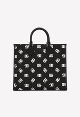 Dolce & Gabbana Large Canvas Tote Bag with All-Over DG Logo Monochrome BM1796 AH343 HNVAA