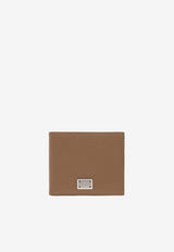 Dolce & Gabbana Logo Plate Leather Bi-Fold Wallet Caramel