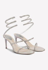 Rene Caovilla Cleo 80 Crystal-Embellished Wraparound Sandals Gray C10416-080-R001V232 GREY SATIN/C.SILVER SHADE STR