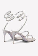 Rene Caovilla Cleo 80 Crystal-Embellished Wraparound Sandals Gray C10416-080-R001V232 GREY SATIN/C.SILVER SHADE STR