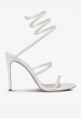 Rene Caovilla Cleo 105 Wraparound Satin Sandals Ivory C10416-105-R001X318 IVORY SATIN/TRANS STRASS