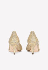 Dolce & Gabbana Bellucci 60 Lurex Lace Pumps with Brooch Detail Gold CD0066 AY637 80997
