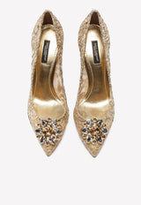 Dolce & Gabbana Bellucci 90 Crystal Embellished Pumps in Lurex Lace Gold CD0101 AE637 80997
