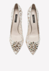 Dolce & Gabbana Bellucci 90 Crystal Embellished Pumps in Taormina Lace White CD0101 AL198 80005