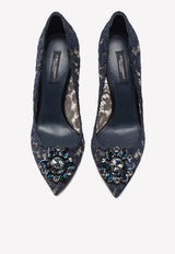 Dolce & Gabbana Bellucci 90 Crystal Embellished Pumps in Taormina Lace Blue CD0101 AL198 80652