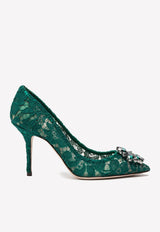 Dolce & Gabbana Bellucci 90 Crystal Embellished Pumps in Taormina Lace Green CD0101 AL198 8M072