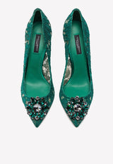 Dolce & Gabbana Bellucci 90 Crystal Embellished Pumps in Taormina Lace Green CD0101 AL198 8M072