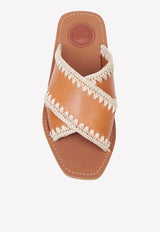 Chloé Woody Flat Sandals with Crochet Detail Brown CHC22S592X5210 Luminous Ochre