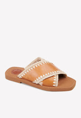 Chloé Woody Flat Sandals with Crochet Detail Brown CHC22S592X5210 Luminous Ochre