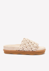 Chloé Wavy Braided Leather Flat Mules Eggshell CHC22U616T0122 Eggshell