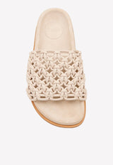 Chloé Wavy Braided Leather Flat Mules Eggshell CHC22U616T0122 Eggshell