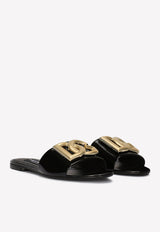 Dolce & Gabbana DG Logo Slides in Polished Calf Leather CQ0455 A1037 80999 Black