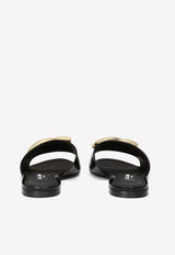 Dolce & Gabbana DG Logo Slides in Polished Calf Leather CQ0455 A1037 80999 Black