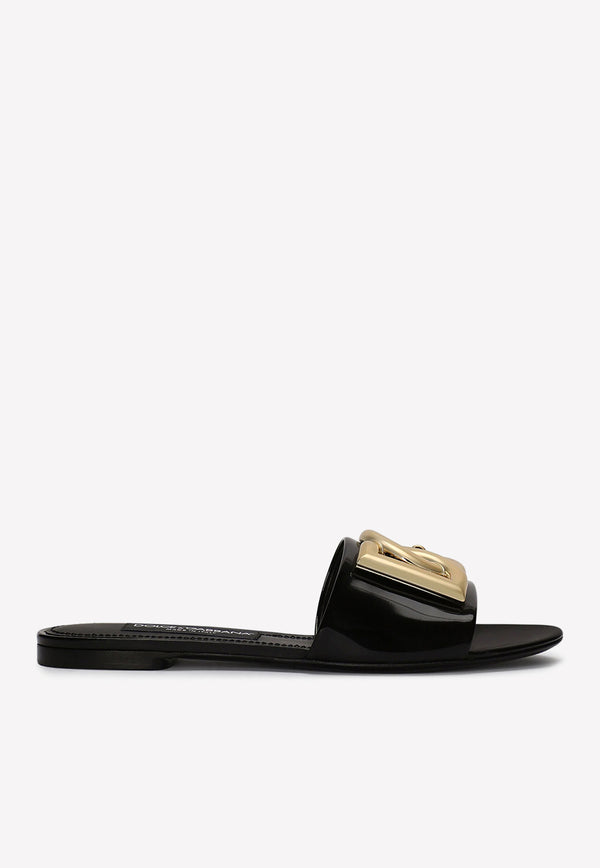 Dolce & Gabbana DG Logo Slides in Polished Calf Leather CQ0455 A1037 80999 Black