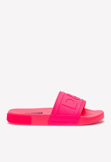 Dolce & Gabbana D&G Logo Fluorescent Rubber Beach Slides Pink CW0141 AX756 8J407