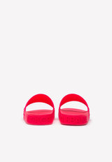 Dolce & Gabbana D&G Logo Fluorescent Rubber Beach Slides Pink CW0141 AX756 8J407