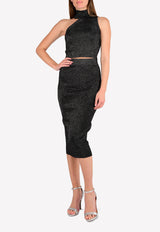 One-Shoulder Mock Neck Metallic-Knit Crop Top