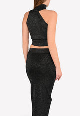 One-Shoulder Mock Neck Metallic-Knit Crop Top