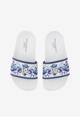 Dolce & Gabbana Kids Girls Majolica Print DG Slides White D10705 AC113 HA3OB