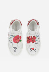 Dolce & Gabbana Kids Girls Portofino Floral Leather Sneakers D10882 AW773 HWF57 White