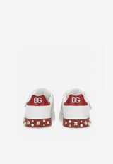 Dolce & Gabbana Kids Girls Portofino Floral Leather Sneakers D10882 AW773 HWF57 White