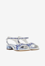 Dolce & Gabbana Kids Girls Majolica Print Leather Sandals White D10935 AC113 HA3OB