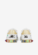 Dolce & Gabbana Kids Girls Graffiti Print Portofino Light Sneakers White D10951 AX708 89662