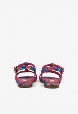 Dolce & Gabbana Kids Girls Brocade T-strap Logo Sandals D10970 A7283 8Q771 Multicolor