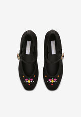 Dolce & Gabbana Kids Girls Mary Jane Satin Pumps with Crystal Embellishments D11034 A9V26 80999 Black
