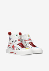 Dolce & Gabbana Kids Girls Portofino Smemo Print High-Top Sneakers White D11118 AN456 HW3VG