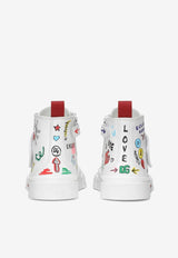 Dolce & Gabbana Kids Girls Portofino Smemo Print High-Top Sneakers White D11118 AN456 HW3VG