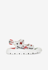 Dolce & Gabbana Kids Girls Poppy Print Sandals in Calf Leather White D11127 AS128 HA3VN