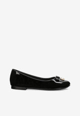 Dolce & Gabbana Kids Girls DG Logo Patent Leather Ballet Flats Black D11141 A1328 80999