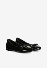 Dolce & Gabbana Kids Girls DG Logo Patent Leather Ballet Flats Black D11141 A1328 80999